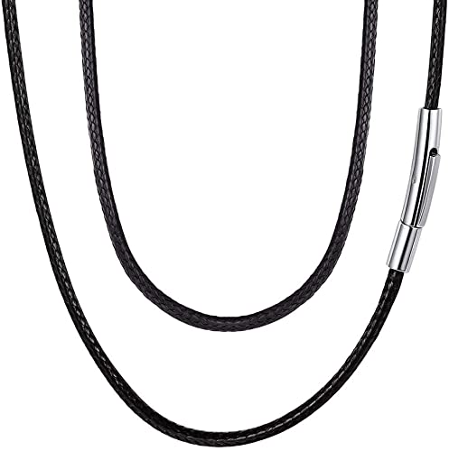 FaithHeart Braided Leather Cord Necklace with Stainless Steel Durable Snap Clasp, 2mm/3mm Men Women DIY Woven Wax Rope Chain for Pendant, 16"-30"