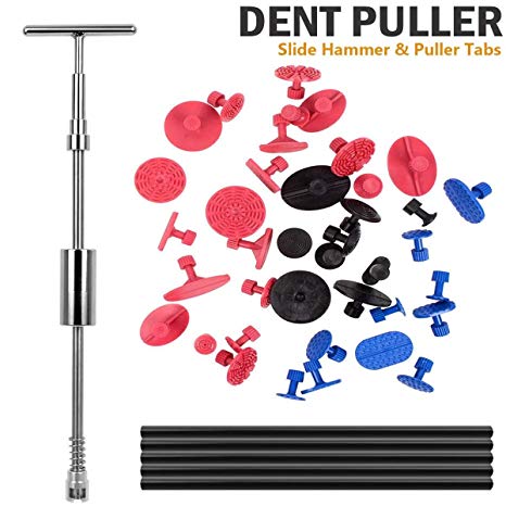 WHDZ 45PCS Car Dent Repair Tools Dent Puller Paintless Removal Kit PDR Puller Grip PRO Slide Hammer Tool Glue Puller Tabs for Vehicle SUV Car Auto Body Hail Damage Removal