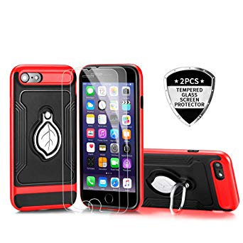 Yersan iPhone 7 8 case with Kickstand and Heavy Duty Protection and Air Cushion Technology   [2 Pack] 9H Hardness HD Tempered Glass Screen Protector Compatible with iPhone 7/8 - Red