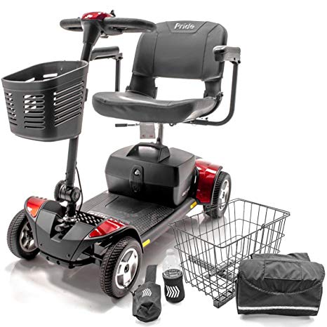 Pride Mobility Go-Go Traveler Elite Plus 4-Wheel Scooter SC54 for Adults, 18ah Battery Pack, Includes Challenger Mobility Rear Basket, Cup Holder, Armbag