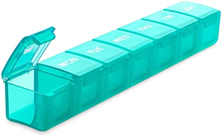 Sukuos Extra Large Weekly Pill Organizer, Sukuos XL Daily Pill Cases for Pills, Vitamin, Fish Oils or Supplements (Cyan)