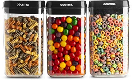 Gourmia GEC9785 Airtight Food Storage Containers, 3 Pack, 2.3 Liter – Stackable, Easy Lock Clear Organizers with Airtight Lids - Preserves and Keeps Dry Goods Fresh and Dry – Space Saving, BPA Free