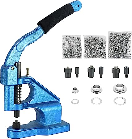 FLK Tech Craft/Industrial Use Manual Press Grommet Machine Heavy Duty with 1500 Grommets Eyelet with 3 Dies (#0#2#4)