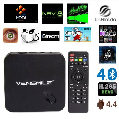 VENSMILE MXV Android TV Box Fully loaded Kodi and Addons Amlogic S805 Quad Core MX5 Google Android 4.4.2 Kitkat H.265 Wifi LAN Best Streaming Media Player Miracast TV Stick