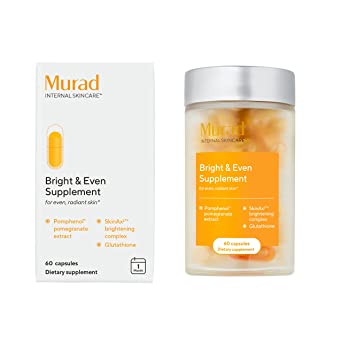 Murad Bright & Even Supplement – Pure Pomegranate Extract and Glutathione for Radiant, Glowing Skin – Reduce Appearance of Dark Spots from Within, 60 Capsules - 30 Day Supply