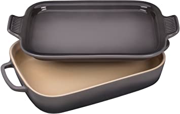 Le Creuset of America PG2015-137F Le Creuset Stoneware Rectangular Dish with Platter Lid-Oyster, 14 3/4" x 9" x 2 1/2"