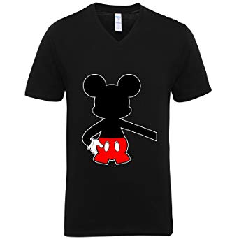 Natural Underwear V-Neck T-Shirts Men Disney Mickey Mouse Extended Hand to Minnie Cotton Vee Tee Shirts