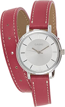 Casio LTP-E143DBL-4A1 Women's Double Loop Pink Leather Band White Dial Analog Watch