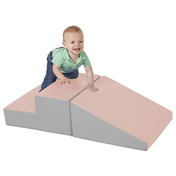 ECR4Kids SoftZone Step-n-Slide - Beginner Foam Play Structure for Toddlers, Pink/Gray