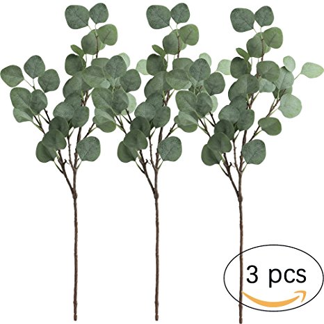 Supla 3 Pcs Artificial Silver Dollar Eucalyptus Leaf Spray in Green 25.5" Tall Artificial Greenery Holiday Greens Christmas greenery