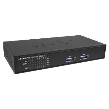 BV-TECH BV-SW1601E | 16 Port PoE Switch with 1 Gigabit Uplink Port - 120W - 100Mbps - 802.3af - Made for IP Cameras