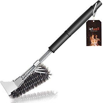 Stainless Steel Grill Brush - IEFWELL BBQ Brush Heavy Duty BBQ Grill Brush with BBQ Grill Scraper for Grill Cooking Grates , 18 Inch Handle Gas Grill Brush