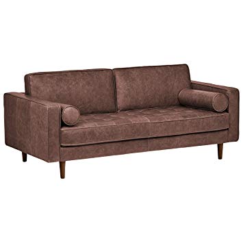 Rivet Aiden Mid-Century Leather Sofa with Tapered Wood Legs, 74"W, Dark Brown