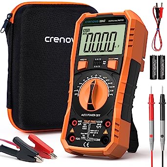 Crenova Digital Multimeter, 6000 Counts Multi Testers, Auto-Ranging TRMS Voltmeter Ohmmeter, Measures Voltage Current Capacitance Diodes Continuity Resistance Transistor hFE Temp with Probes