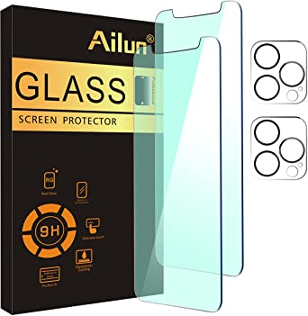 [Eye Protection] Ailun Anti Blue Light Screen Protector for iPhone 12 Pro Max 2 Pack [6.7 inch]  2 Pack Camera Lens Protector, Case Friendly Tempered Glass Film,[9H Hardness] - HD