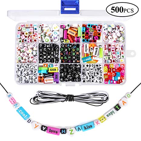 500 Pieces Acrylic Letter Beads, 15 Styles Sorted Alphabet Beads and Colorful Number Bead Kit, Vowel Word Beads for Jewellery&Making Kids&Crafts&Name Bracelets