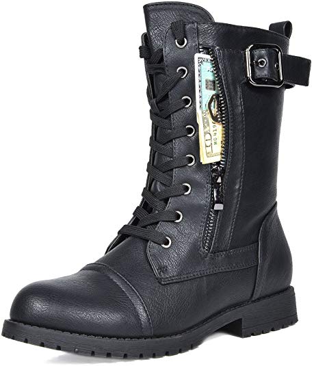 DREAM PAIRS Women's Winter Lace up Mid Calf Combat Boots