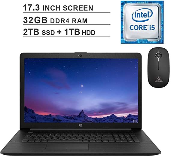 2020 Newest HP Pavilion 17.3 Inch Laptop (Intel Quad-Core i5-8265U up to 3.9 GHz, 32GB RAM, 2TB SSD (Boot)   1TB HDD, Webcam, DVD, Windows 10) (Black)   NexiGo Wireless Mouse Bundle