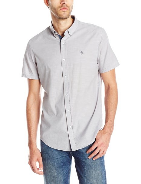 Original Penguin Men's Short Sleeve Slub Button Down Shirt