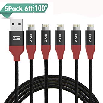 Lightning Cable,iPhone Charger 6ft Phone Charger USB Syncing & Charging Cord Compatible with iPhone Xs/Xs/max/X / 8/7 / 7 Plus / 6s / 6s Plus / 6/6 Plus, Pad 2/3 / 4 Mini, Pad Air, Pod - 5 Pack