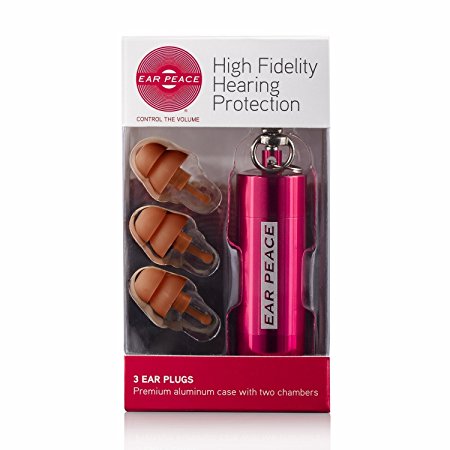 EarPeace Ear Plugs - High Fidelity Hearing Protection for Concerts & Music Professionals (Red/Brown)