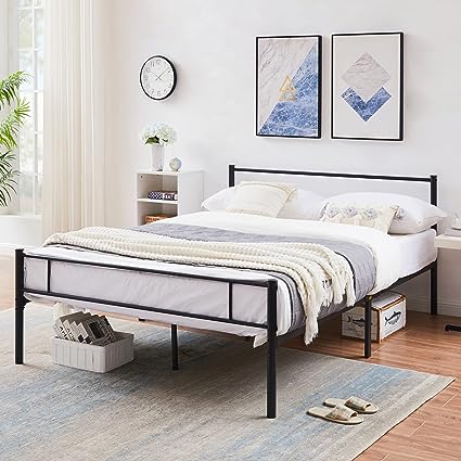 VECELO Full Size Metal Bed Frame with Headboard and Footboard, 12'' Under-Bed Storage & Strong Slats Support, No Box Spring Needed