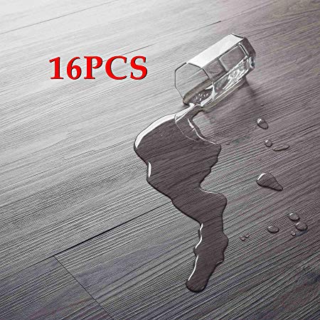 16 PCS/24 Square Feet, CO-Z Odorless Vinyl Floor Planks Adhesive Floor Tiles 2.0mm Thick, Environmental-Friendly (Grey)