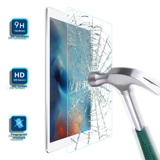 iPad Pro Glass Screen Protector - Swees 9H Hardness Scratch Resistant Tempered Glass Screen Protector HD Clear 03mm Shatterproof Rounded Edges Protective Film for Apple iPad Pro 129 2015 Release
