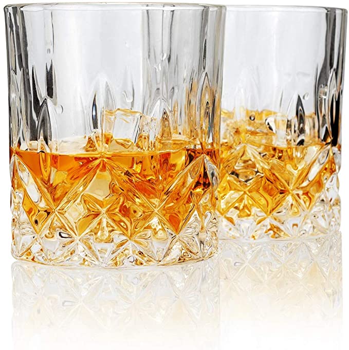 LANFULA Old Fashioned Whiskey Glass, Large Cocktail Tumbler 10 Oz for Scotch, Bourbon And Irish whisky, Lead Free Crystal, Set of 2, for Party Home Bar Reception