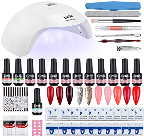 Lictin Gel Nail Polish Kit with UV LED Lamp - UV Nail Kit Gel Nail Starter Kit 8 Colors 8ml Nail Gel Polish with Nail Art Tools for Valentine' s Day