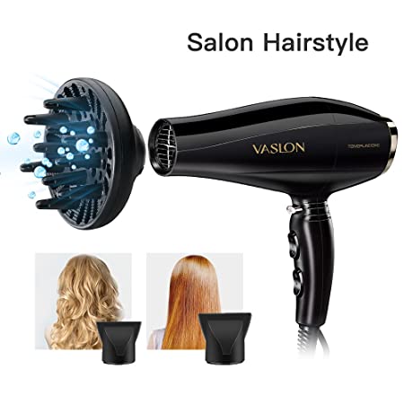 Vaslon Fast Hair Dryer with Diffuser for Curly Styling, 1875W Powerful ionic Blow Dryer, 2 Speed 3 Heat Settings 1 Cool Button, AC motor