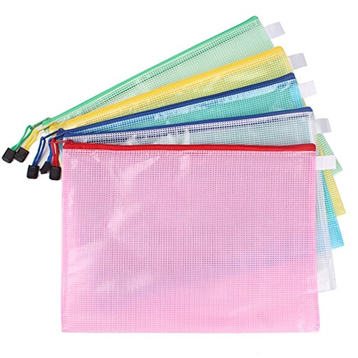 Walsilk 10 Pieces A4 Envelope Ducument Holder Mesh File Bags with Zipper,PVC Organizer Storage Bag for Cosmetics Offices Supplies Travel Accessories