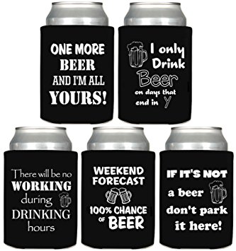Funny Sayings Premium Beer Coolers Can Coolies 1 Pack of 5 Neoprene Can Coolers