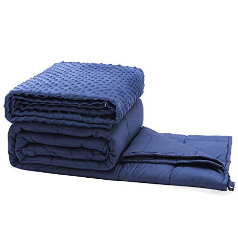 DYZQ Weighted Blanket (60 x 80, 20 lbs for 150-200) Blue Removable Cover with 100% Cotton Material and Glass Beads 2.0 Heavy Blankets Set for Adults,Man,Woman