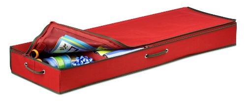 Honey-Can-Do SFT-01598 Wrapping Paper and Bow Storage Organizer, Holiday Red