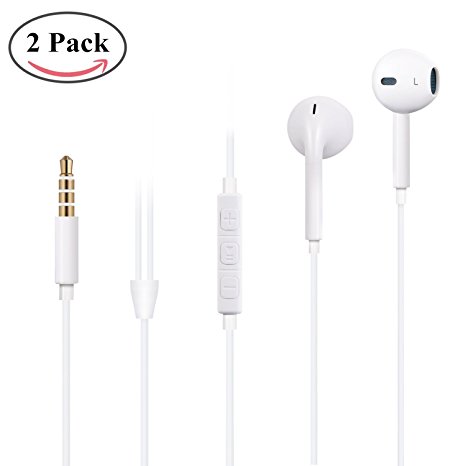 Ameauty Earbuds Headphones Earphones Headsets with Mic & Remote Control Compatible with iPhone 6/6s/6 Plus/6s Plus/ 5/5c/5s/SE, iPad/iPod (2 Pack White)