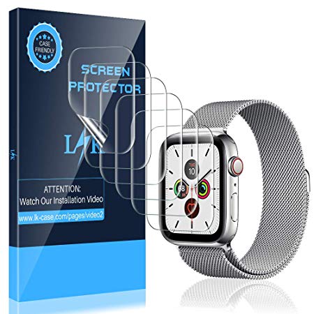 LK [6 Pack] Screen Protector for Apple Watch Series 5 40mm, [Max Coverage][Case Friendly] [Bubble Free] HD Clear Flexible TPU Film [Lifetime Replacement Warranty]