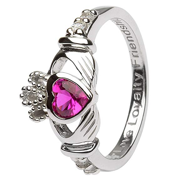 JULY Birth Month Sterling Silver Claddagh Ring LS-SL90-7. Made in Ireland.