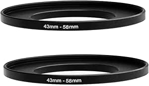 (2 Pcs) 43-58MM Step Up Ring Adapter, 43mm to 58mm Step Up Filter Ring, 43 mm Male 58 mm Female Stepping Up Ring for DSLR Camera Lens and ND UV CPL Infrared Filters