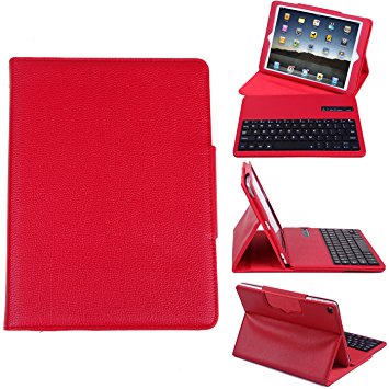 HDE iPad Air Keyboard Case Wireless Bluetooth Leather Folio Cover Folding Stand for Apple iPad Air 1 (5th Generation) Air 2 (6th Generation) (Red)