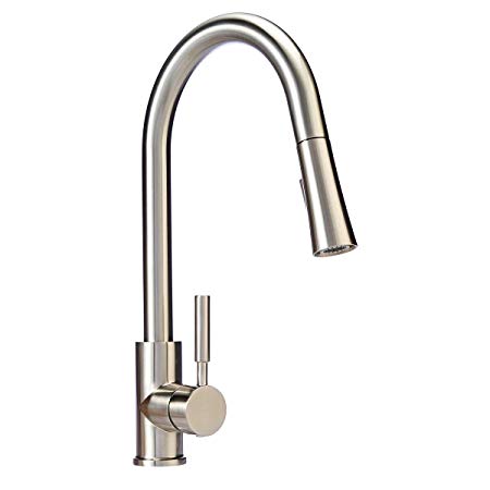 AmazonBasics Modern Single-Handled Kitchen Pull-Down Sprayer Faucet, Satin Nickel