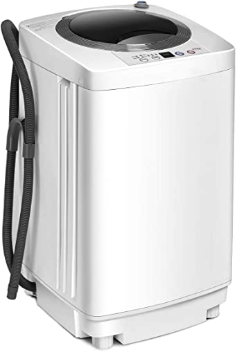 COSTWAY 2 in 1 Portable Washing Machine - 6 Modes, Adjustable Water Level, Fully Automatic Compact Washer Spin Dryer with Drain Pump, for Apartment, Hotel, Dorm (White)