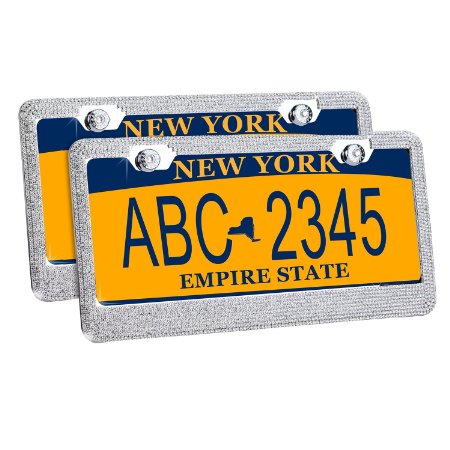 GEOTEL 9 Rows Crystal Bling License Plate Frame (2 Pieces)