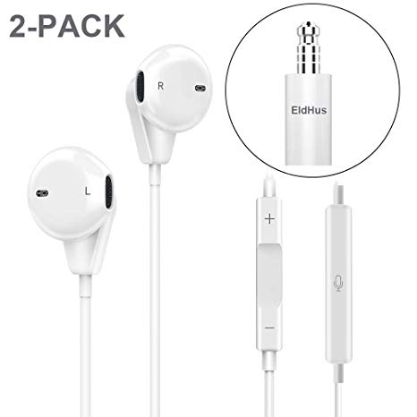 EldHus 2-Pair Earbuds Microphone with Volume Control, 6s Headphones with Mic, Android Earphones Noise Cancelling Headphone for 3.5mm Port