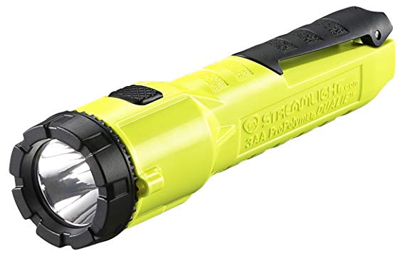 Streamlight 68750 Dualie 3AA Dual Beam Flashlight 140 Lumen Spot Beam and 140 Lumen Downward Facing Flood Light w/Built in Clip and Alkaline Batteries, Yellow