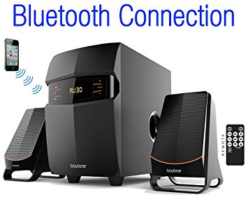 Boytone BT-3685F, Wireless Bluetooth 2.1 Multimedia Powerful Bass System with FM Radio, Remote Control, Aux Port, USB/SD Slot /MMC Audio for Phones, Tablets, Music and Movies.