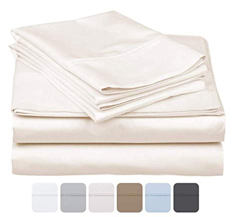 600 Thread Count 100% Long Staple Soft Cotton, 4 Piece Sheets Set, Queen Size,Smooth & Soft Sateen Weave, Luxury Hotel Collection Bedding, Ivory Solid