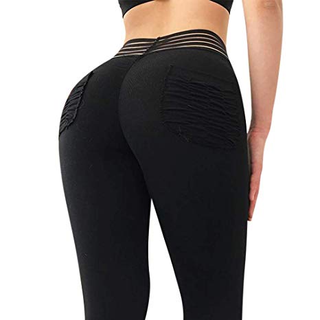 MOSHENGQI Women's Ruched Butt Lifting Leggings Workout Tummy Control Yoga Pants