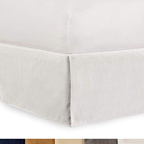 Shop Bedding Tailored Velvet Bed Skirt with Split Corner 14 inch Drop-King, Eggshell White Modern Dust Ruffle, High-End