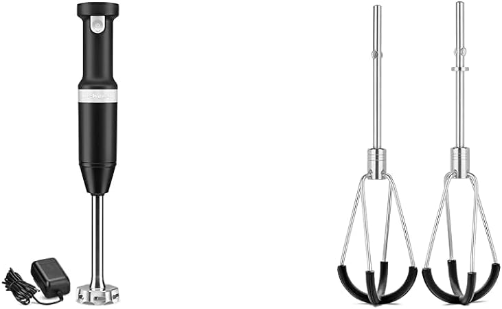 KitchenAid Cordless Variable Speed Hand Blender - KHBBV53, Matte Black & KHMFEB2 Flex Edge Beater Accessory for Hand Mixer, One Size, Stainless Steel